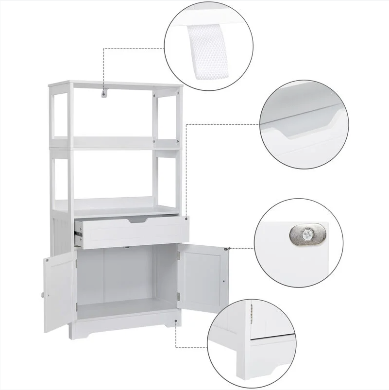 Bathroom Vanity Cabinet with Drawers and 2 Shelves White Storage Organizer