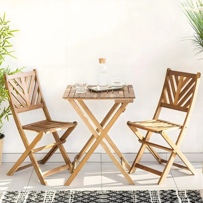 Bistro Patio Set Wooden Table and 2 Chairs Outdoor Garden Furniture