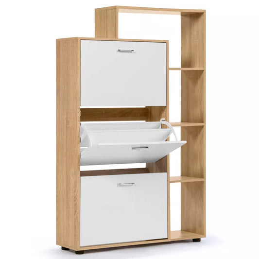 3-Door White Shoe Storage Cabinet with Shelves