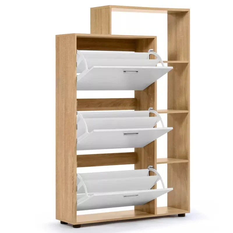 3-Door White Shoe Storage Cabinet with Shelves