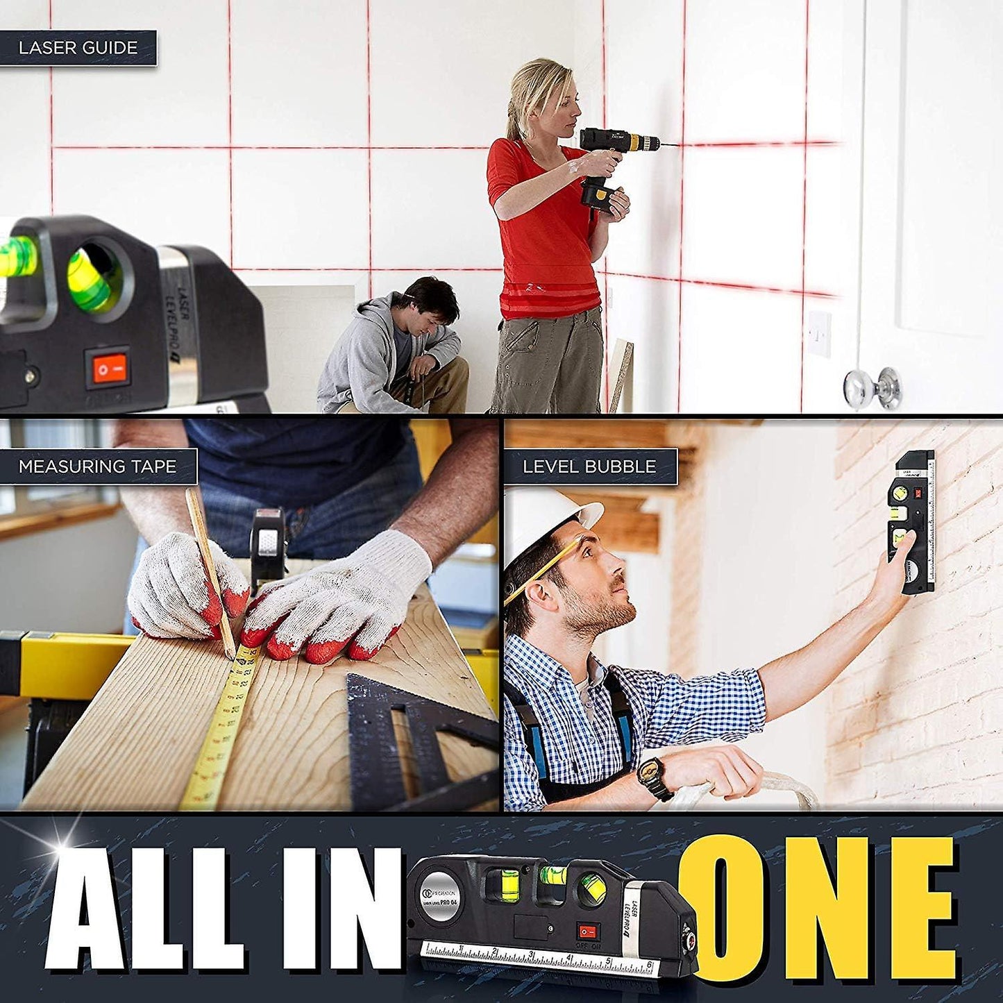 Multifunction Laser Level with Measuring Tape and Ruler