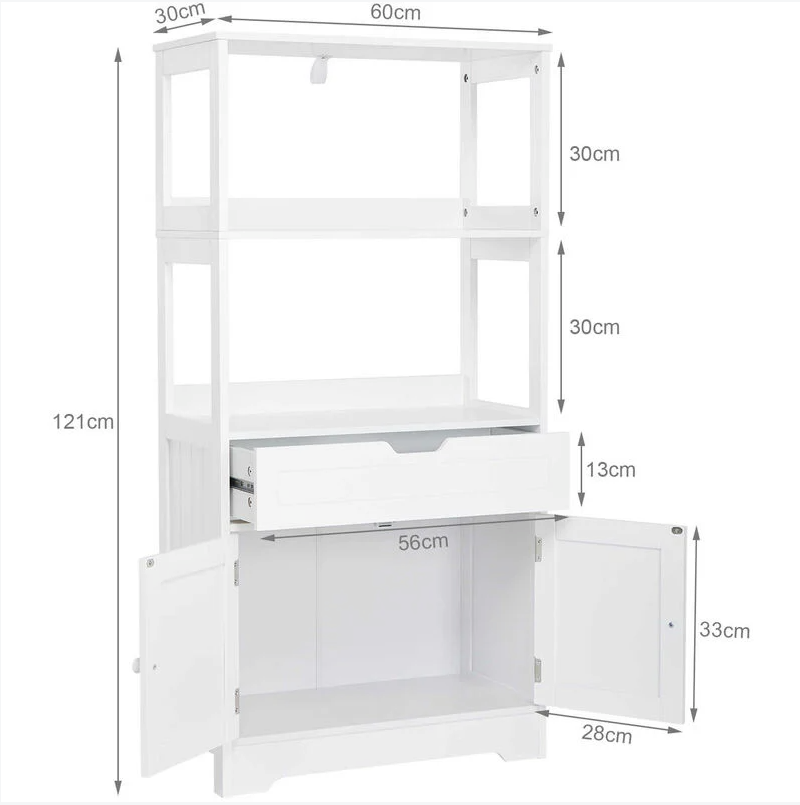 Bathroom Vanity Cabinet with Drawers and 2 Shelves White Storage Organizer