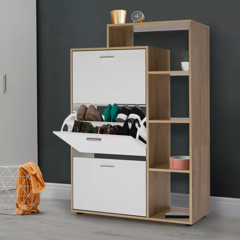 3-Door White Shoe Storage Cabinet with Shelves