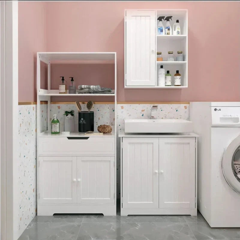 Bathroom Vanity Cabinet with Drawers and 2 Shelves White Storage Organizer
