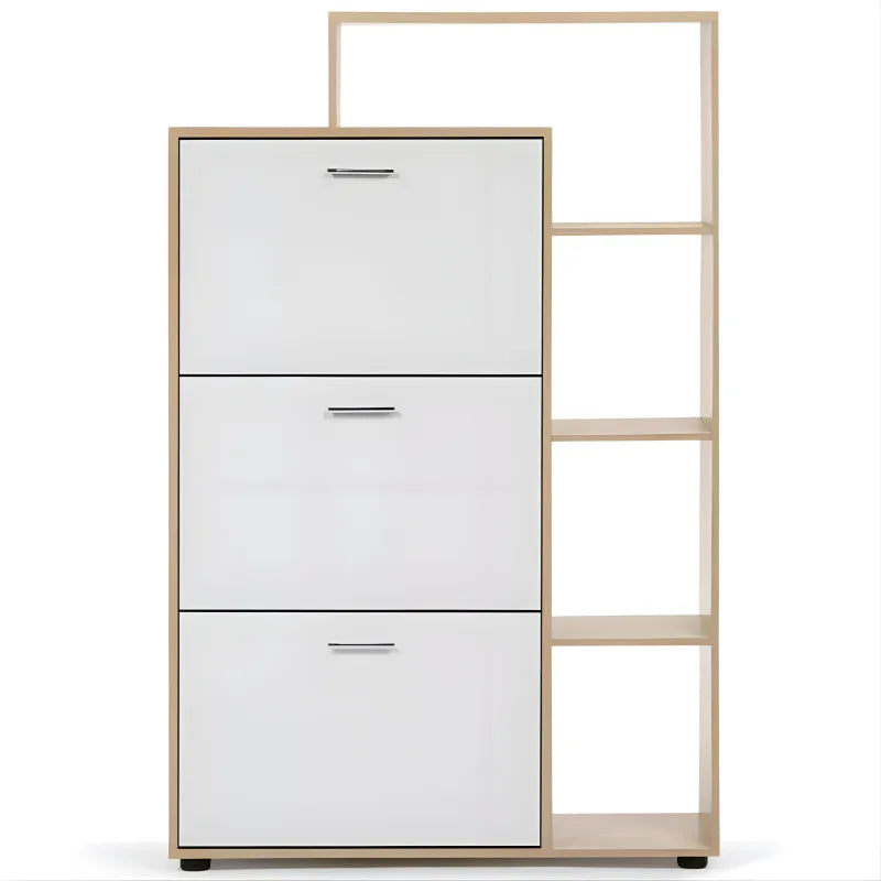 3-Door White Shoe Storage Cabinet with Shelves